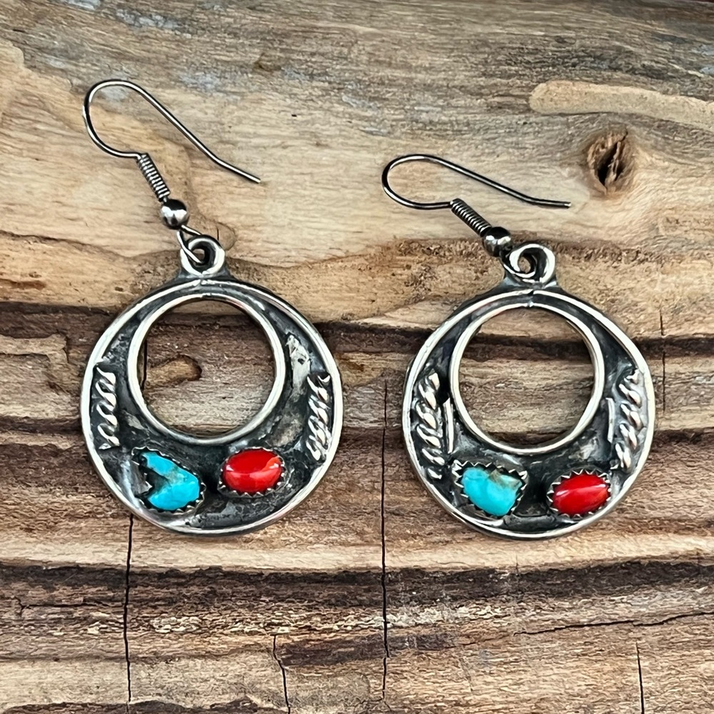 Vintage Native American Sterling Silver Turquoise Earrings